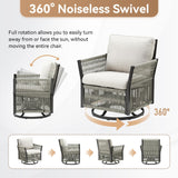 5 Pieces Patio Furniture Sets, Outdoor Modular Sectional with Sofa, 2 Swivel Glider Chairs & 2 Ottomans, All-Weather Rattan Conversation Seating Group for Backyard, Deck, Porch, Beige PPorfamilia