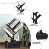 SHEEPAM 4-Tier Classic Black Tree Bookshelf with Drawer – Modern Wooden Desktop Bookcase for Organising Books and Collectibles SHEEPAM