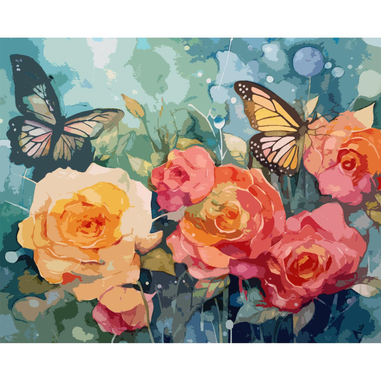Tucocoo Colourful Rose Paint by Numbers Kits 16x20inch Canvas DIY Digital Oil Painting for Adults Beginner with Brushes and Acrylic Pigment - Floral and Butterfly for Home Decor Gifts (Without Frame) Tucocoo