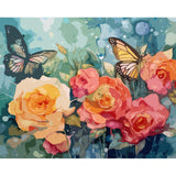 Tucocoo Colourful Rose Paint by Numbers Kits 16x20inch Canvas DIY Digital Oil Painting for Adults Beginner with Brushes and Acrylic Pigment - Floral and Butterfly for Home Decor Gifts (Without Frame) Tucocoo
