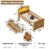 Kids Loft Bed with LED Lights,Wooden Low Loft Bed Twin with House Shape Headboard, 4 Storage Drawers and Stairs for Girls Boys,No Box Spring Needed, Natural Mirightone
