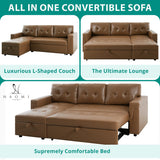 Naomi Home Jenny Sectional Sofa Sleeper with Storage Chaise, Tufted Pull Out Couch with Storage, Sectional Sofa Bed, L-Shaped Reversible Sleeper Sofa with Storage, Mocha,Air Leather Naomi Home
