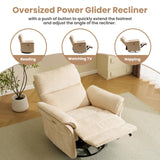 Rhevoy Oversized Power Recliner Chair Swivel Glider with Massage and Heat, Rocker Nursery Recliner for Adults with Adjustable Headrest, 26" Extra Wide Nursery Chair with Overstuffed Armrest,Beige Rhevoy