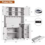 ONBRILL 71" Pantry Cabinet, Kitchen Pantry Storage Cabinet with LED Light & Outlet, Kitchen Hutch with Microwave Shelf & 6 Hooks, Door Shelves & Drawer & Adjustable Shelves, for Kitchen, Dining Room ONBRILL