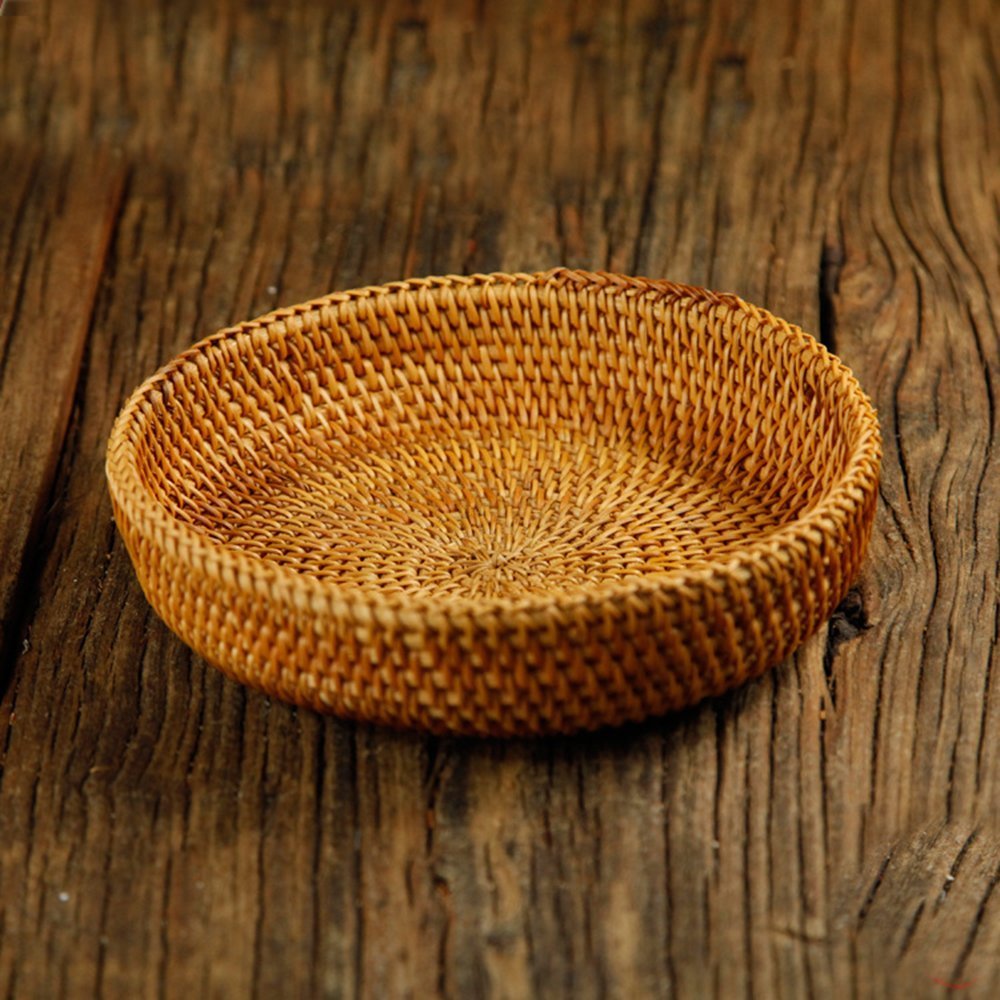 amololo Hadewoven Round Rattan Fruit Basket Wicker Food Tray Weaving Storage Holder Dinning Room Bowl, 7”Decorative Natural Basket Woven Fruit Basket Bowl for Entryway Table, Countertop (Small 7”) amololo