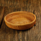 amololo Hadewoven Round Rattan Fruit Basket Wicker Food Tray Weaving Storage Holder Dinning Room Bowl, 7”Decorative Natural Basket Woven Fruit Basket Bowl for Entryway Table, Countertop (Small 7”) amololo