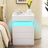 Bingoday Night Stands Set of 2 White LED Nightstand Set 2 with 4 Drawers Modern Bedside Tables for Bedroom, Living Room (White) Bingoday