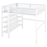 Bellemave Full Size Loft Bed with 4-Tier Shelves and Storage, Metal Loft Bed with Bookshelf, Full Size Loft Bed with Storage Stairs(White) Bellemave