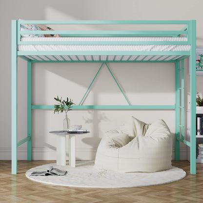 SHA CERLIN Loft Bed Twin Size with Ladder and Guardrail,Heavy Duty Metal Slats Support No Box Spring Needed Small Space Saving Furniture for Bedroom Dorm,Aqua Blue