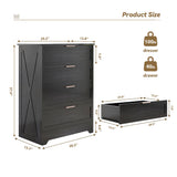 FTZxHKLX Modern 4 Drawer Dresser for Bedroom, Tall Bedroom Dresser with Large Drawer & Rose Gold Handles, Wooden Storage Organizer Cabinet Chest of Drawer for Closet, Living Room, Hallway, Black FTZxHKLX