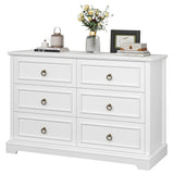 HOSTACK 6 Drawer Double Dresser, Modern Farmhouse Chest of Drawers, Wide Dressers Organizer, Accent Wood Storage Cabinet for Living Room, Hallway, White HOSTACK