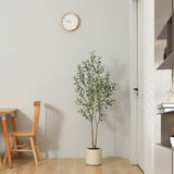 LOMANTO Artificial Olive Trees, 5 ft Tall Fake Olive Trees for Indoor, Faux Olive Silk Tree, Large Olive Plants with White Planter for Home Decor and Housewarming Gift, 1 Pack LOMANTO