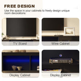 MEISSALIVVE 4-Piece Wall Unit TV Stand with Storage & LED Lights for TVs up to 75", Modern Entertainment Center with Bookshelves & 4-Door Pantry Cabinet, Black MEISSALIVVE