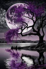 RMSGOZO Purple Tree & Full Moon Diamond Painting - Oil Painting Lake Diamond Art Kits for Adults, Full Round Gemstone Crystal Cross Stitch Kit, for Wall Decor & Club Decor (12 X 16 Inch) RMSGOZO