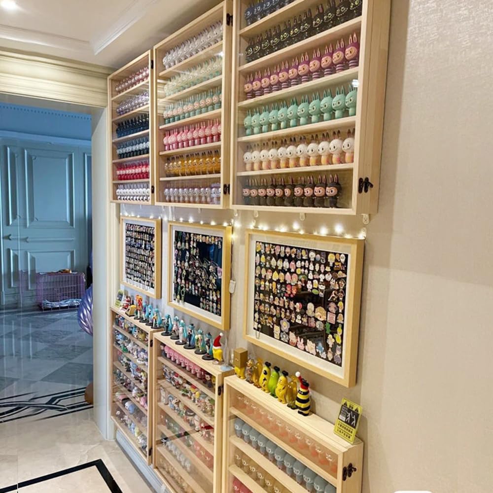 Wooden Wall Mount Display Case, Wall Mounted Collectibles Display Cabinet, 1:64 Scale Diecast Model Cars Display Storage Organizer Case for Bedroom Living Room Office Yimisya