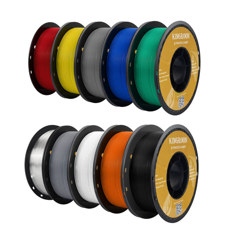 Kingroon PETG 3D Printer Filament, 10 Rolls, Dimensional Accuracy +/- 0.03 mm, 1kg Spool(2.2lbs), 1.75 mm，10KG Ten Colors Black White Grey Red Blue Green Yellow Orange Transparent Silver Kingroon