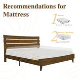 VanAcc King Size Solid Wood Mid-Century Platform Bed with Slatted Headboard in Caramel VanAcc