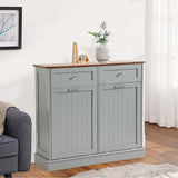 KIGOTY Dual Kitchen Trash Cabinet, Double Tilt Out Trash Can Cabinet with Countertop and Drawer, Free-Standing Pet Proof Recycling Cabinet Garbage Can Holder (Gray, 36" H) KIGOTY