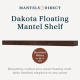 Dakota 48 Inch Floating Fireplace Mantel Shelf | Burnished Walnut | Handcrafted Natural Pine Wood Shelves | Rustic Farmhouse Wall-Mounted Mantel for Fireplaces & Home Decor | 48” W x 3” H x 8” D MANTELSDIRECT