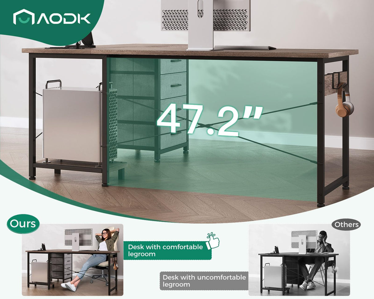 AODK L Shaped Desk with 4 Tier Drawers, 61" Reversible Gaming Desk with Power Outlets, L Shaped Computer Desk with USB Charging Port and Host Stand, Home Office Corner Desk, Easy to Assemble, Grey Oak AODK
