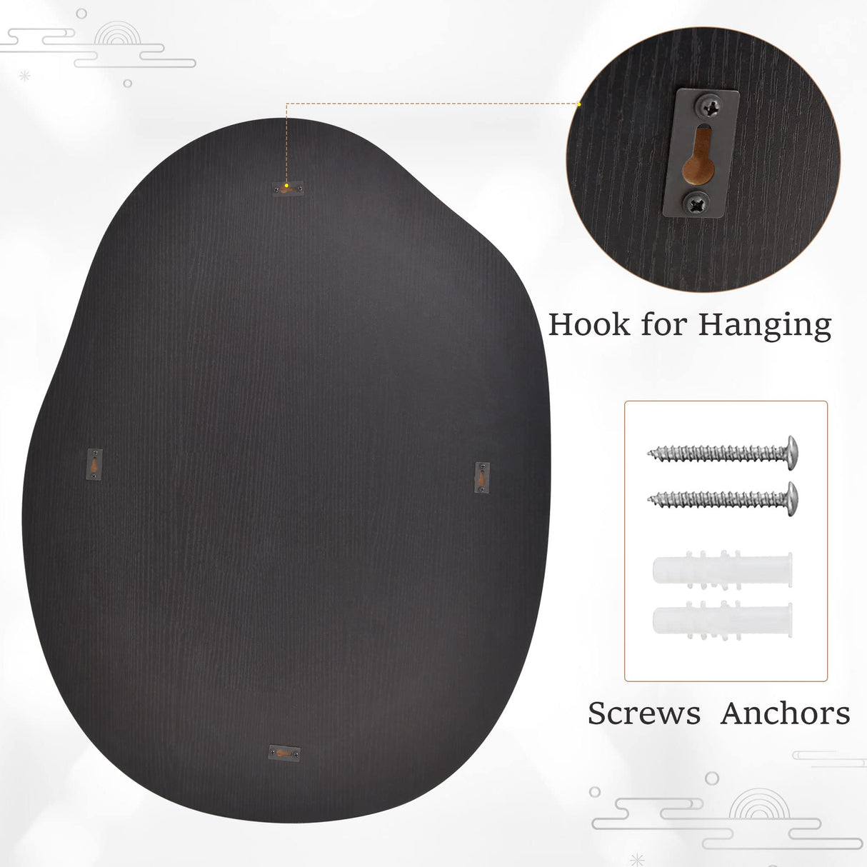 HARRITPURE Irregular Wall Mirror 26"x40" Black Asymmetrical Bathroom Mirror Wood Framed Modern Decorative Vanity Mirrors for Bedroom Living Room Entryway HARRITPURE