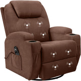 Flamaker Rocking Chair Recliner Chair with Massage Swivel Ergonomic Lounge Chair Classic Single Sofa with 2 Cup Holders Side Pockets Living Room Chair Home Theater Seat (Brown) Flamaker