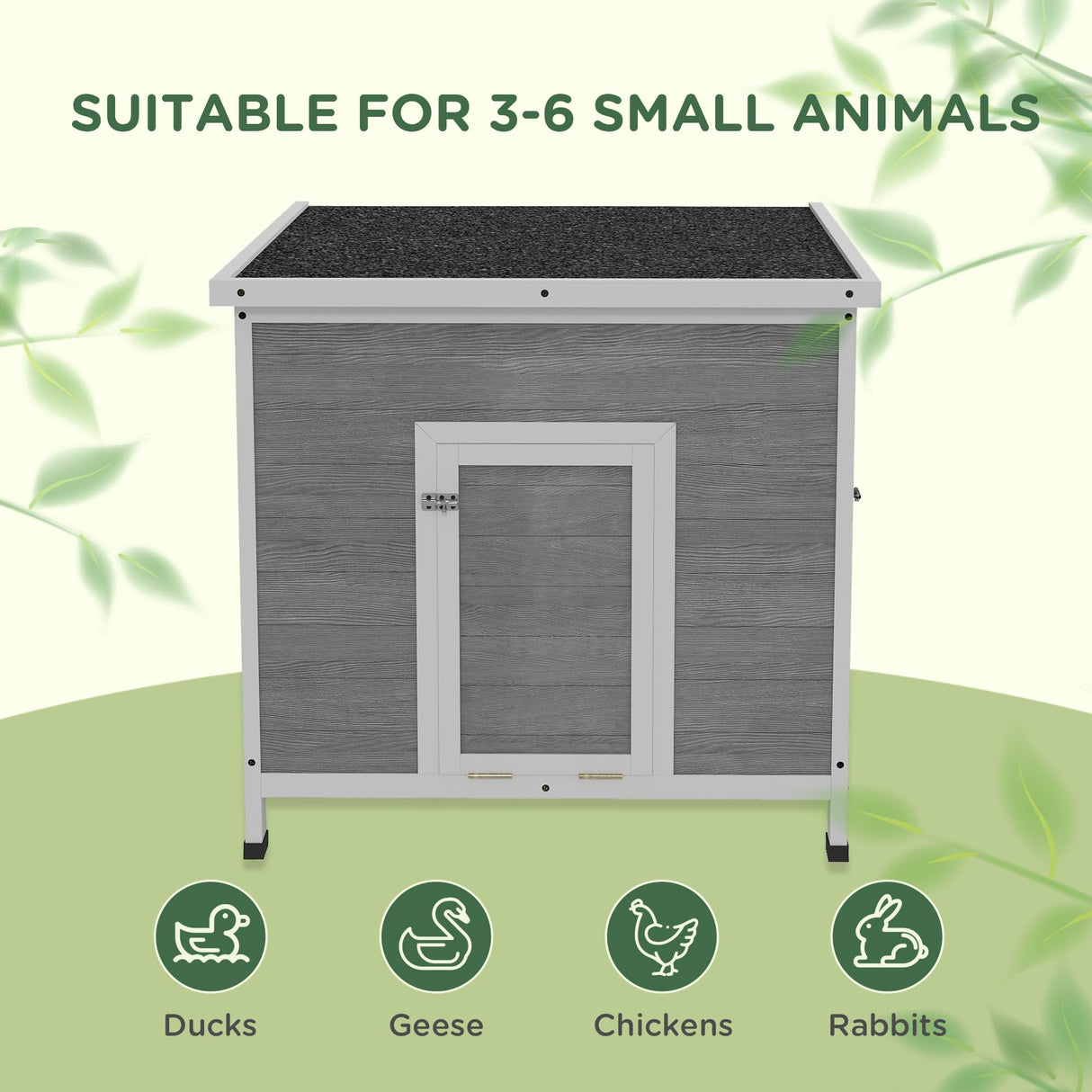 PawHut Duck Coop, Wooden Chicken House Rabbit Hutch with Openable Roof, Removable Floor, Double Doors, Ramp, Duck House for 3-6 Chickens, Geese, 30" x 38" x 30" PawHut