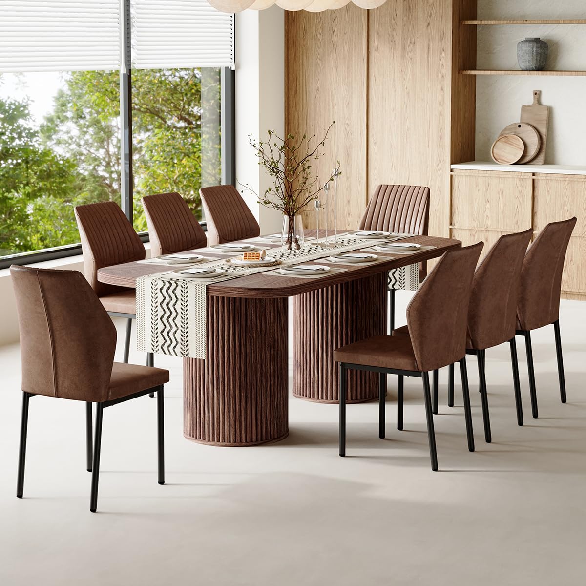 Rejeke 79" Dining Table Set for 8,Large Rectangular Kitchen Table Set for 8 with Cushioned Chairs,Modern Mid-Century Wood Dining Room Table Set,Ideal for Dining & Gatherings (Walnut) Rejeke