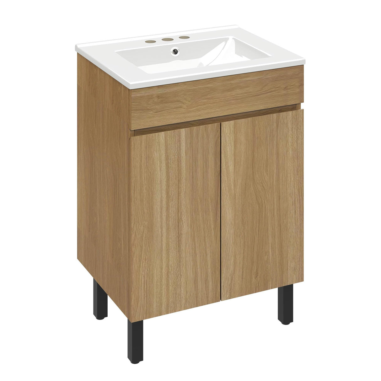 YITAHOME 24 Inch Bathroom Vanity with Sink, Bathroom Cabinet Vanity for Small Space, Freestanding Storage Bathroom Vanity with 2 Soft Closing Cabinets, Natural Brown YITAHOME
