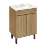 YITAHOME 24 Inch Bathroom Vanity with Sink, Bathroom Cabinet Vanity for Small Space, Freestanding Storage Bathroom Vanity with 2 Soft Closing Cabinets, Natural Brown YITAHOME