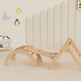 Cozy Castle 5 in 1 Pikler Triangle Set, Foldable Climbing Toys Indoor Playground, with Arch Climber, Rocker, Jungle Gym, Oak Cozy Castle