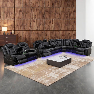 SIENWIEY Power Recliner Sectional Sofa Set for Living Room Furniture，Leather Reclining Sectional Couch with Loveseat Recliner，Leather Sofa Couch with LED Lights/Storage/Cup Holders/Charging Port，Black