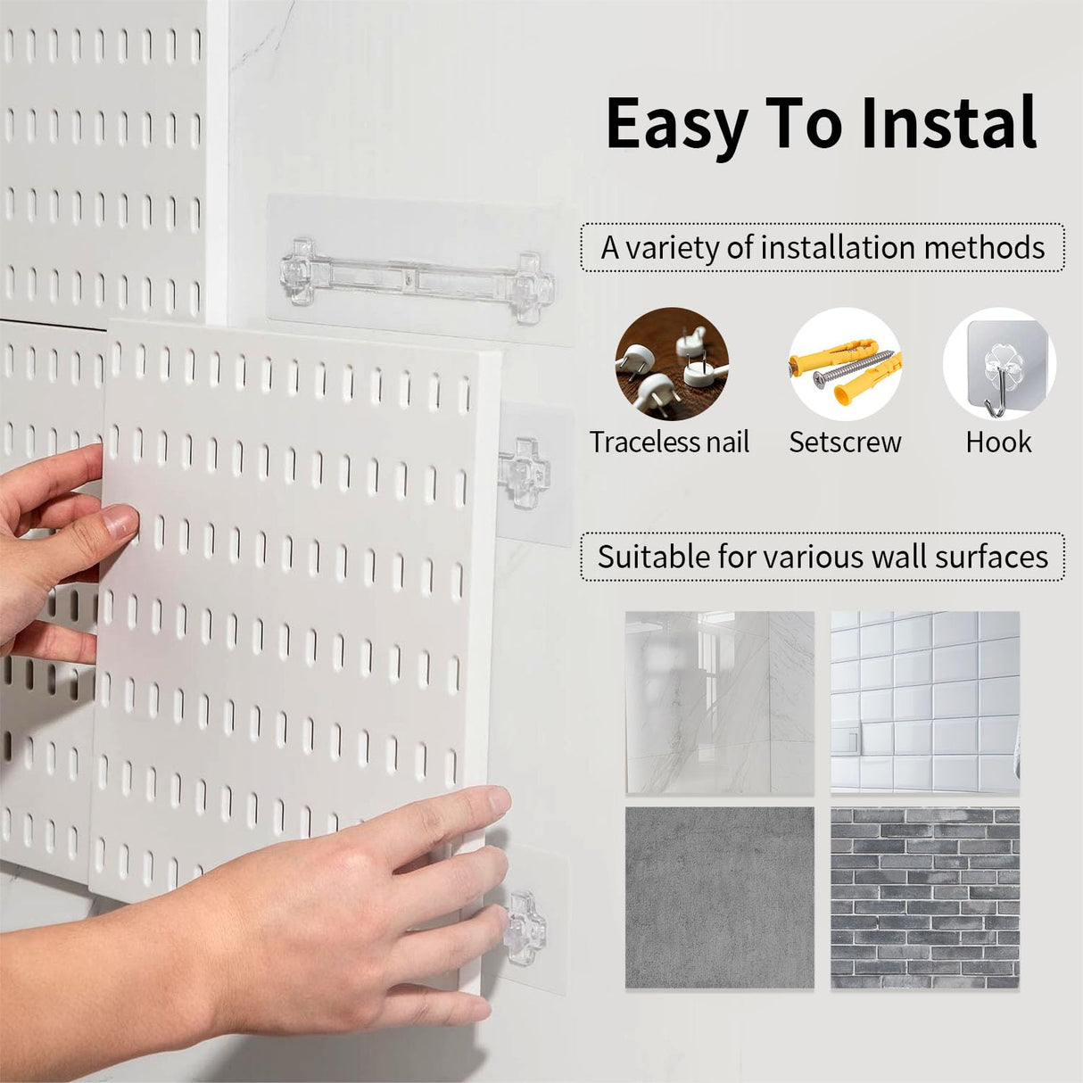 SHGJ&SOFT PegBoard Combination Kit, Pegboards and Accessories Modular Hanging, Wall Organizer Pegboard for Home and Office,24″×24″, Wall Mount Display Pegboard Panel Kits (White, 4 Pieces) SHGJ&SOFT