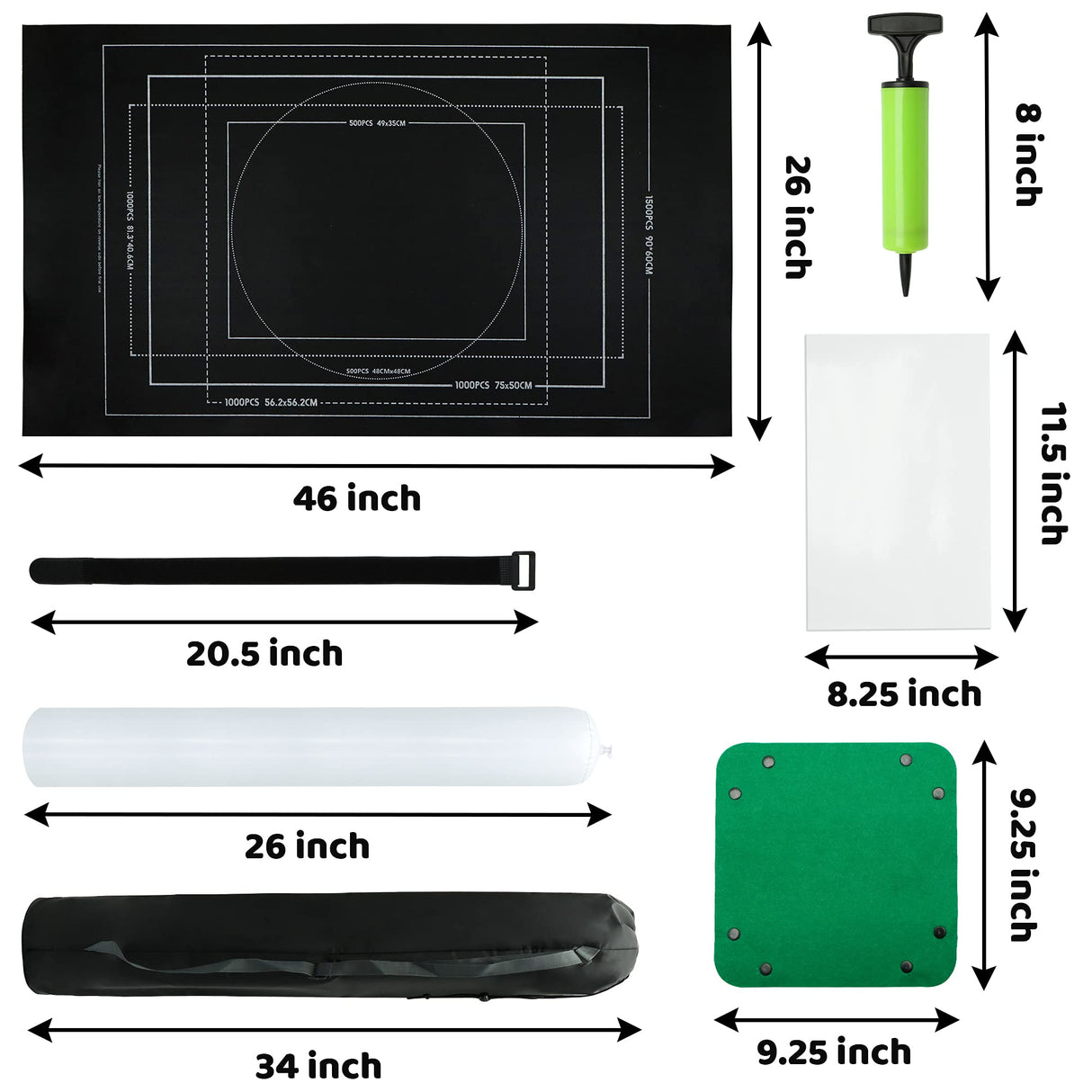 Portable Puzzle Mat Roll Up - with 9 Glue Sheets, Sorting Trays, Hand Pump, Inflatable Tube, and Storage Bag - Perfect for Kids and Adults (Black, 1500pcs) FELIZROCA