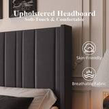 HOMBCK Full Bed Frame with Headboard, Upholstered Platform Bed Full Size with Velvet Headboard & Footboard/Vertical Channel Tufted/Wooden Slats/Noise Free/No Box Spring Needed/Easy Assembly, Grey HOMBCK