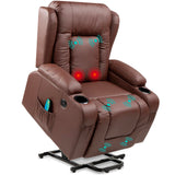 Best Choice Products PU Leather Electric Power Lift Chair, Recliner Massage Chair, Adjustable Furniture for Back, Legs w/ 3 Positions, USB Port, Heat, Cupholders, Easy-to-Reach Side Button - Brown Best Choice Products