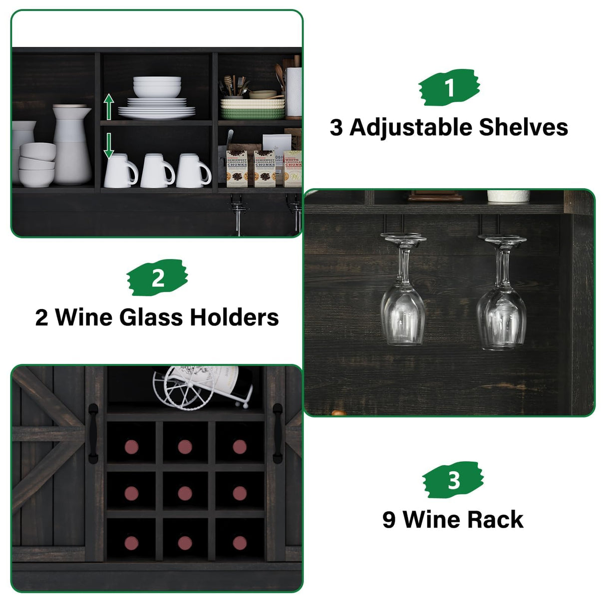 Kitchen Pantry Cabinet with Storage, 72'' Buffet Cabinet with Sliding Barn Doors, Farmhouse Coffee Bar Cabinet with 3 Drawers, Kitchen Pantry with Storage & Wine Rack for Dining Room, Dark Rustic Oak 4 EVER WINNER