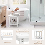 LUE BONA HDPS Shower Bench Seat, Shower Stool for Inside Shower Waterproof, Bath Spa Shower Foot Stool for Shaving Legs with Storage Shelf, Weather Resistant/Non-Slip/Indoor or Outdoor Use, White LUE BONA