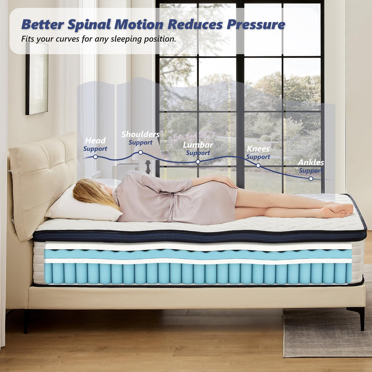 Amztree King Mattress 12 Inch King Size Mattress - Memory Foam & Pocket Coils Springs, Pressure Relief, Medium Firm Comfort, Motion Isolation, Ideal for All Sleep Positions, CertiPUR-US Certified Amztree