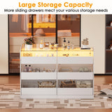 PAKASEPT Armoire Bedroom Island, Wardrobe Closet Island Dresser with Glass Showcase, Charging & 3 Color LED Light, Island Dresser with Bench, Walk in Wardrobe Furniture PAKASEPT