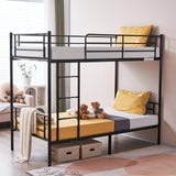 Karl home Black Bunk Bed Twin Over Twin, Metal Bunk Bed with Built-in Ladder and Safety Guardrail, Space-Saving Twin Bunk Beds for Kids, Teens & Adults, No Box Spring Karl home