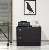 MIIIKO Lateral File Cabinet 2 Drawer, Black Metal File Cabinet with Lock, 35.4" Wide Drawers Storage File Cabinet for Hanging Files Folders Letter/Legal/A4 Size MIIIKO