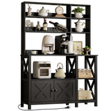 IRONCK Bakers Rack with Power Outlet, 45in Wide Coffee Bar Cabinet with Storage, 6-Tier Kitchen Storage with Doors, Microwave Stand for Kitchen, Dining Room IRONCK