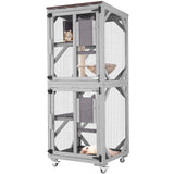 Aivituvin Catio Outdoor Cat Enclosure Wooden Cat Cage with Window Access Large Kitty House on Wheels 62.4’’ Indoor Patio Aivituvin