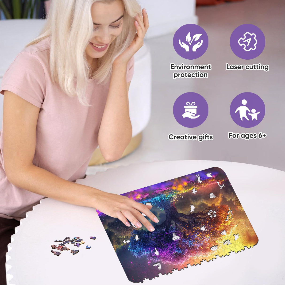 Wooden Puzzles for Adults,Tree of Life Wooden Jigsaw Puzzles 200pcs,8.3x12in,Medium,Unique Shape Adult Puzzles,Irregular Wood Puzzles Creative for Adults and Kids Family Game Qiuenisray