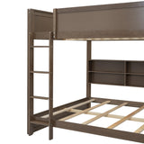 RuiSiSi Queen Over Queen Bunk Bed, Solid Wood Bunk Bed Frame with Storage Cabinets and USB Ports for Bedrooms Guest Rooms, Antique Wood RuiSiSi