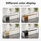 Huariifowm Modern Reception Desk Counter Table, Front Desk with Lockable Drawer & Open Shelves, Reception Table with Private Panels for Office (Gray Grain + White/Right,59" L*24" W*39" H) Huariifowm