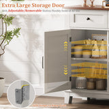 SLEKVERSA Farmhouse 53.5'' Wine Bar Cabinet with Sliding Barn Door, Buffet Cabinet with 3 Drawer, Adjustable Shelf and Removable Wine Rack for Dining Room, Kitchen, Living Room (White) SLEKVERSA