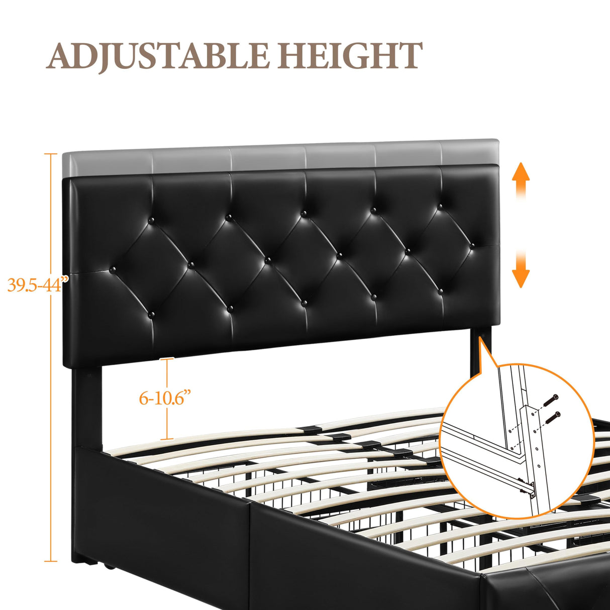 Yaheetech Queen Size Faux Leather Upholstered Bed Frame with 4 Storage Drawers and Adjustable Headboard Yaheetech