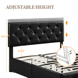 Yaheetech Queen Size Faux Leather Upholstered Bed Frame with 4 Storage Drawers and Adjustable Headboard Yaheetech